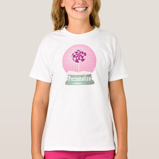 T-shirt Lollipop enneigée globe mignon fille rose hiver (Devant)