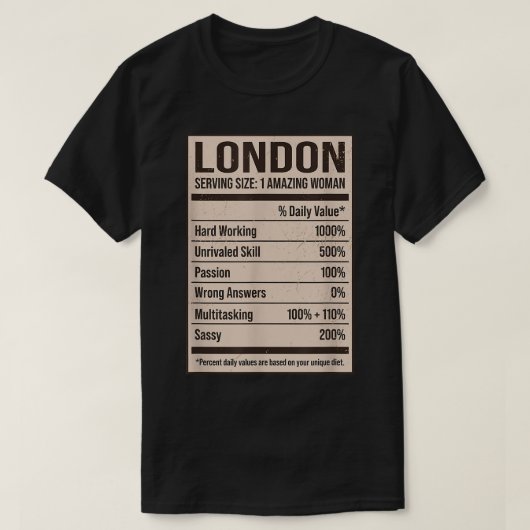 T-shirt London Nutrition Facts Nom Pseudo Alias Titre F (Design devant)