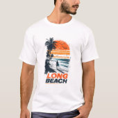 T-shirt Long Beach California Retro Sunset Palm Tree Beach (Devant)