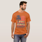 T-shirt Long Beach California Retro Sunset Palm Tree Cali  (Devant entier)