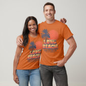 T-shirt Long Beach California Retro Sunset Palm Tree Cali  (Unisexe)