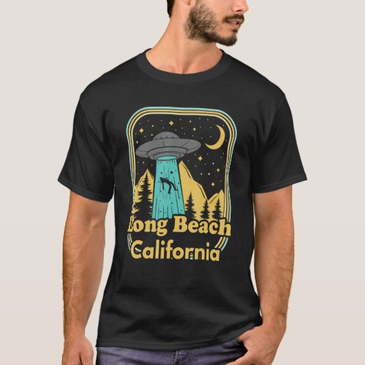 T-shirt Long Beach California Ufo Alien Hunter 80s State P (Devant)
