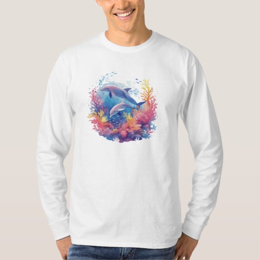 T-shirt long dauphin en forme de fond (Devant)
