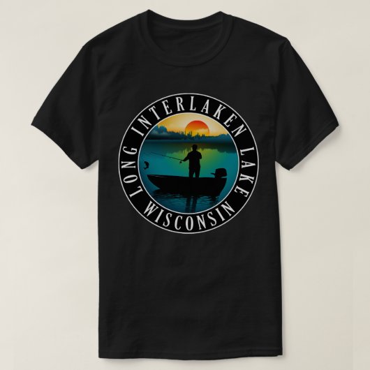 T-shirt Long Interlaken Lake Wisconsin Fishing (Design devant)