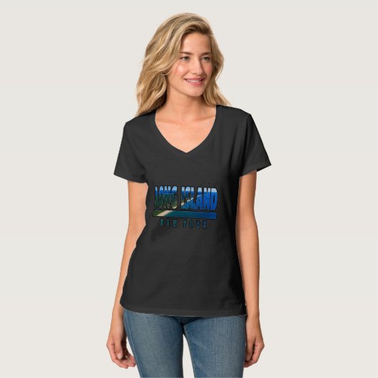 T-shirt Long Island New York Beach Avec State Outline (Devant entier)