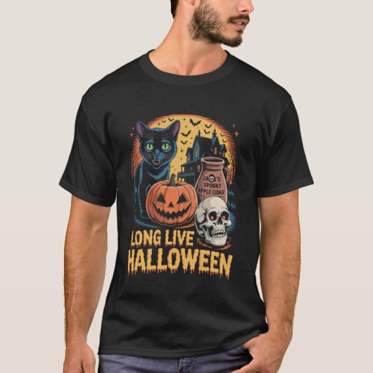 T-shirt Long Live Halloween Funny Pumpkin Halloween Black (Devant)