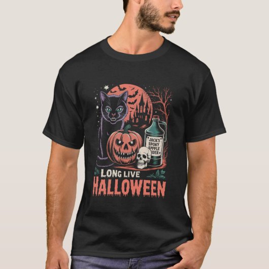 T-shirt Long Live Halloween Funny Pumpkin Halloween Black (Devant)
