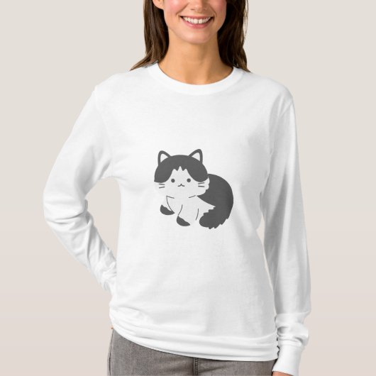 T-shirt long manches chat adorable (Devant)