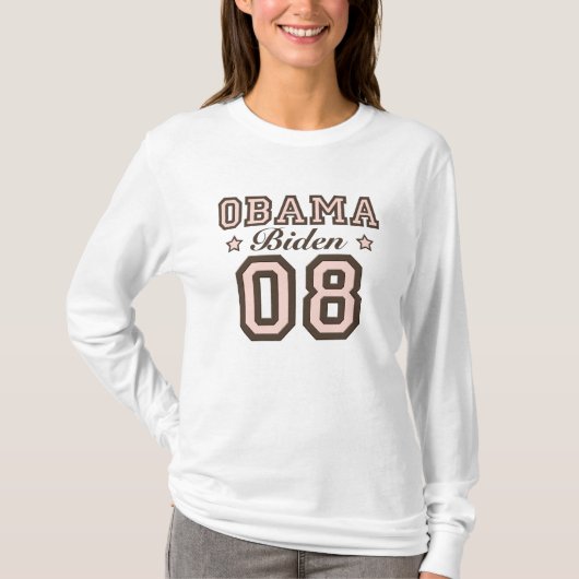 T-shirt Long tee - shirt de douille d'Obama Biden 08 (Devant)