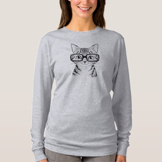 T-shirt Longsleeve jaune de chat des femmes ringardes (Devant)