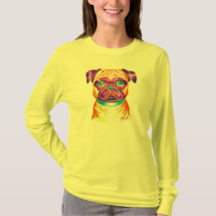T-shirt Longsleeve jaune des femmes tirées par la main