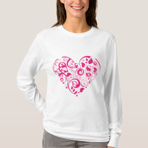 T-shirt Longue chemise de douille de dames avec le coeur