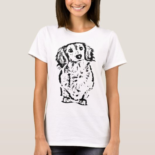 T-shirt Longue Cheveux Dachshund Amant Cadeau Doxie Maman (Devant)