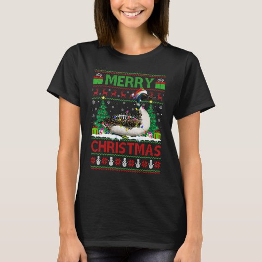 T-shirt Loon Bird Xmas Tree Lights Ugly Santa Loon Chris (Devant)