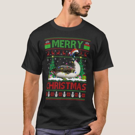 T-shirt Loon Bird Xmas Tree Lights Ugly Santa Loon Chris (Devant)