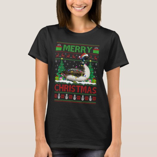 T-shirt Loon Bird Xmas Tree Lights Ugly Santa Loon Christ (Devant)