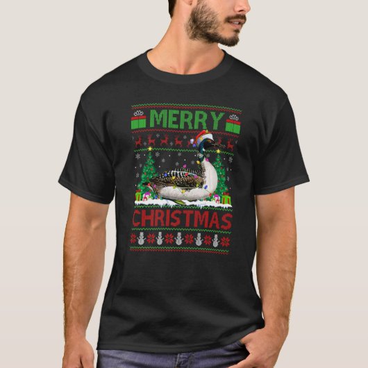 T-shirt Loon Bird Xmas Tree Lights Ugly Santa Loon Christ (Devant)