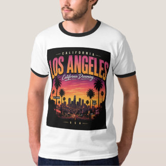 T-shirt Los Angeles Rétro Skyline Crépuscule Californie Rê