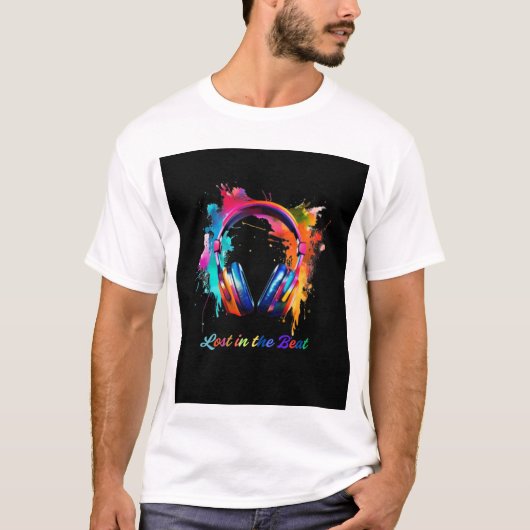 T-shirt Lost in the Beat – Colorful Headphones Art (Devant)