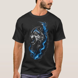 T-Shirt Loup à Feu Bleu | Tee Graphique Loup Fanta
