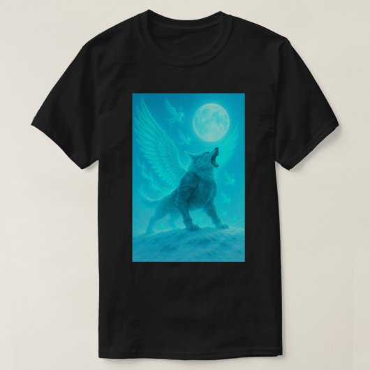 T-shirt Loup ailé mystique hurlant à la lune (Design devant)