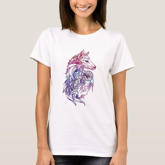 T-shirt Loup aquarelle artistique (Devant)