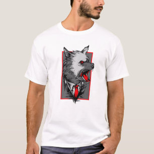 T-shirt Loup Aux Yeux Rouges Et Loup D'Animal À La Cravate