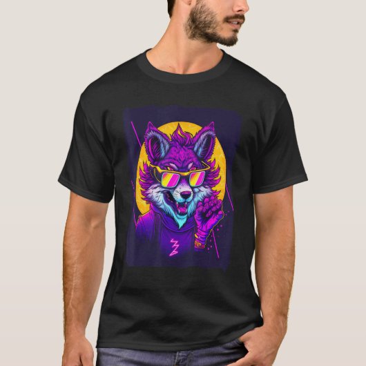 T-shirt Loup avec lunettes de soleil (Devant)