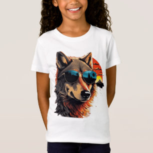 T-Shirt Loup chien avec lunettes de soleil dans le coucher