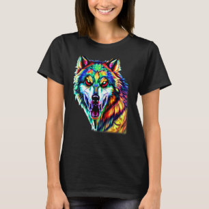 T-shirt Loup coloré tête prédateur visage animal coloré 2