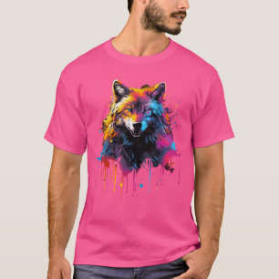 T-shirt Loup cool Sur Loup Peint Coloré