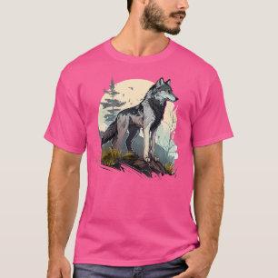 T-shirt Loup d'animal Loups Gris Forêt de montagne Lune Lo
