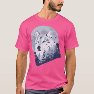 T-shirt Loup Dans Une Lune Forestière Loup Blanc De L'Arct