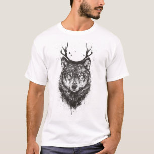 T-shirt Loup de cerfs communs (noir et blanc)