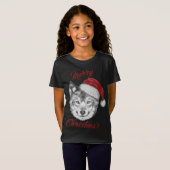 T-Shirt Loup de Noël drôle avec chapeau de Père Noël (Devant entier)