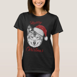 T-shirt Loup de Noël drôle avec chapeau de Père Noël