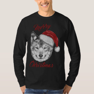 T-shirt Loup de Noël drôle avec chapeau de Père Noël
