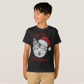 T-shirt Loup de Noël drôle avec chapeau de Père Noël (Devant entier)