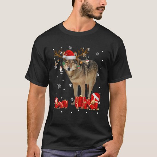 T-shirt Loup de Noël Funny Père Noël Reindeer Wolf Lover G (Devant)