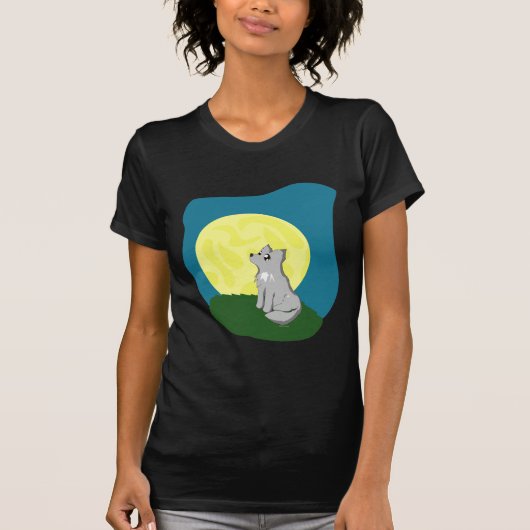 T-shirt Loup délabré mignon avec la lune (Devant)