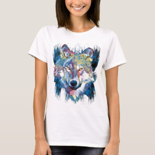 T-shirt Loup Dessin de loup coloré Peinture Abstraite