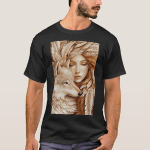T-shirt Loup et femme en plumes