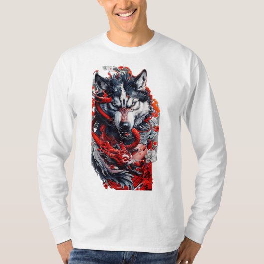 T-Shirt Loup Féroce & Dragon Rouge (Devant)