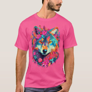 T-shirt Loup Fleur Mignonne Sur Loup Floral Été