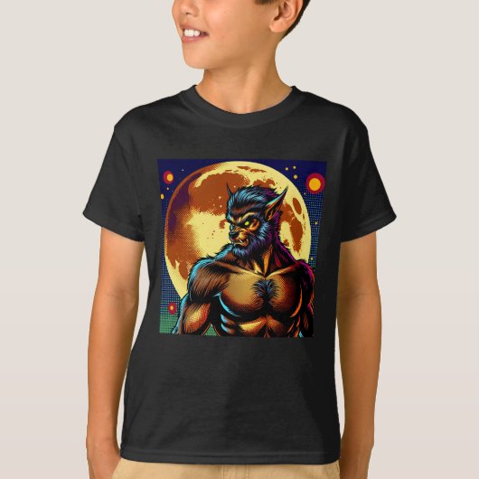 T-shirt Loup-garou de style bande dessinée devant la plein (Devant)
