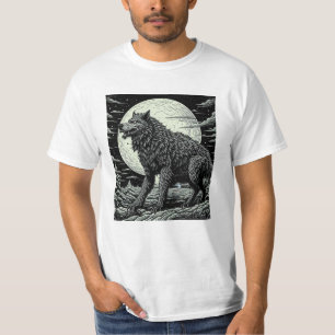 T-shirt Loup-garou vintage devant la Pleine lune