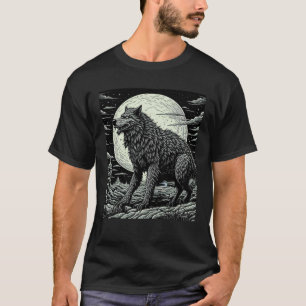 T-shirt Loup-garou vintage devant la pleine lune