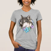 T-shirt Loup gris et fleurs illustrées (Devant)