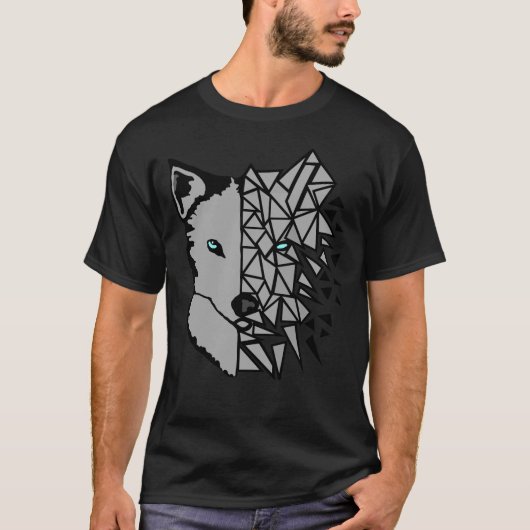 T-shirt Loup gris géométrique (Devant)