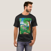 T-shirt Loup Gris Souriant Traversant La Forêt Avec Blu (Devant entier)